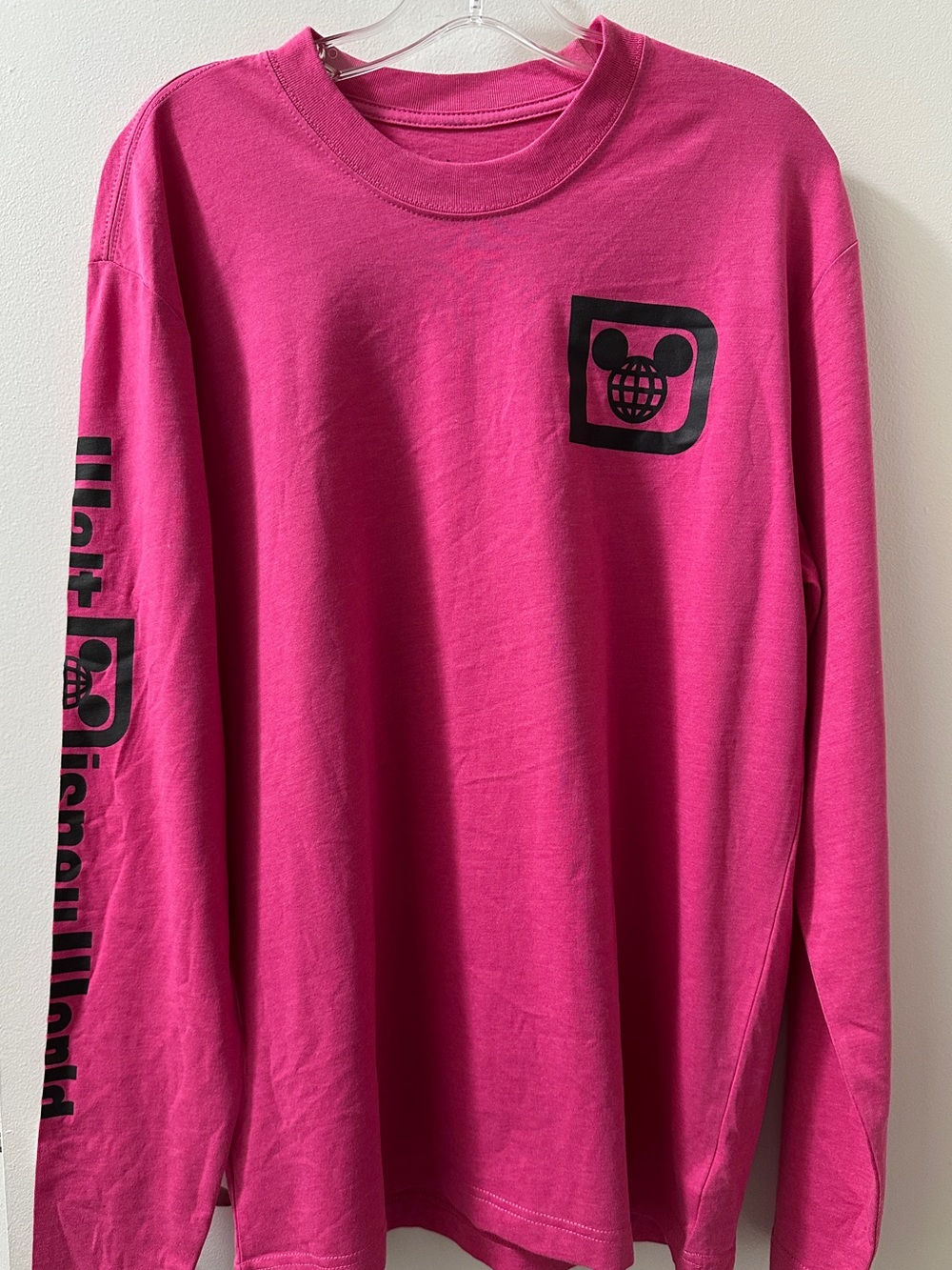 Disney Long Sleeve Tee in Bright Pink with Black Logo